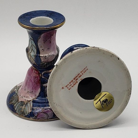 Toyo Porcelain Hand Painted Lilac Blue Gold Fruit Candle Holders - Picture 7 of 12